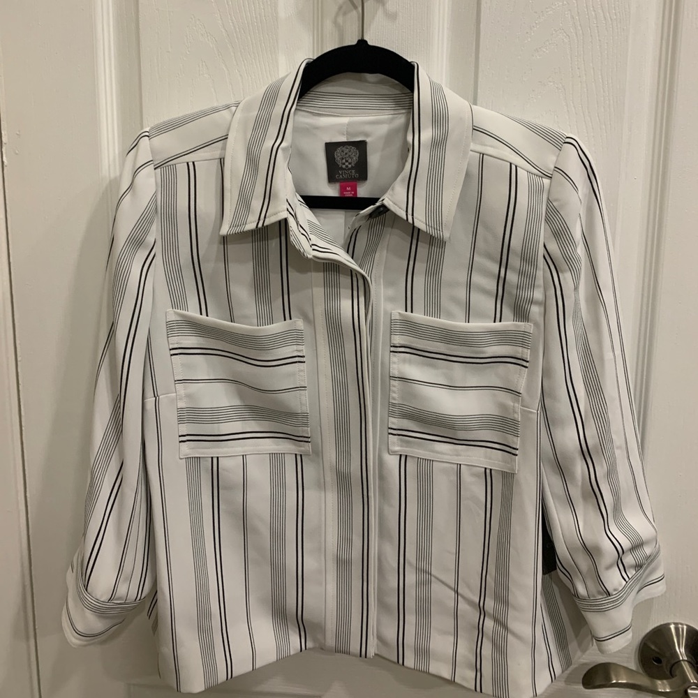 Vince Camuto Jacket Women Size M Black & White 3/4 Sleeves Lined